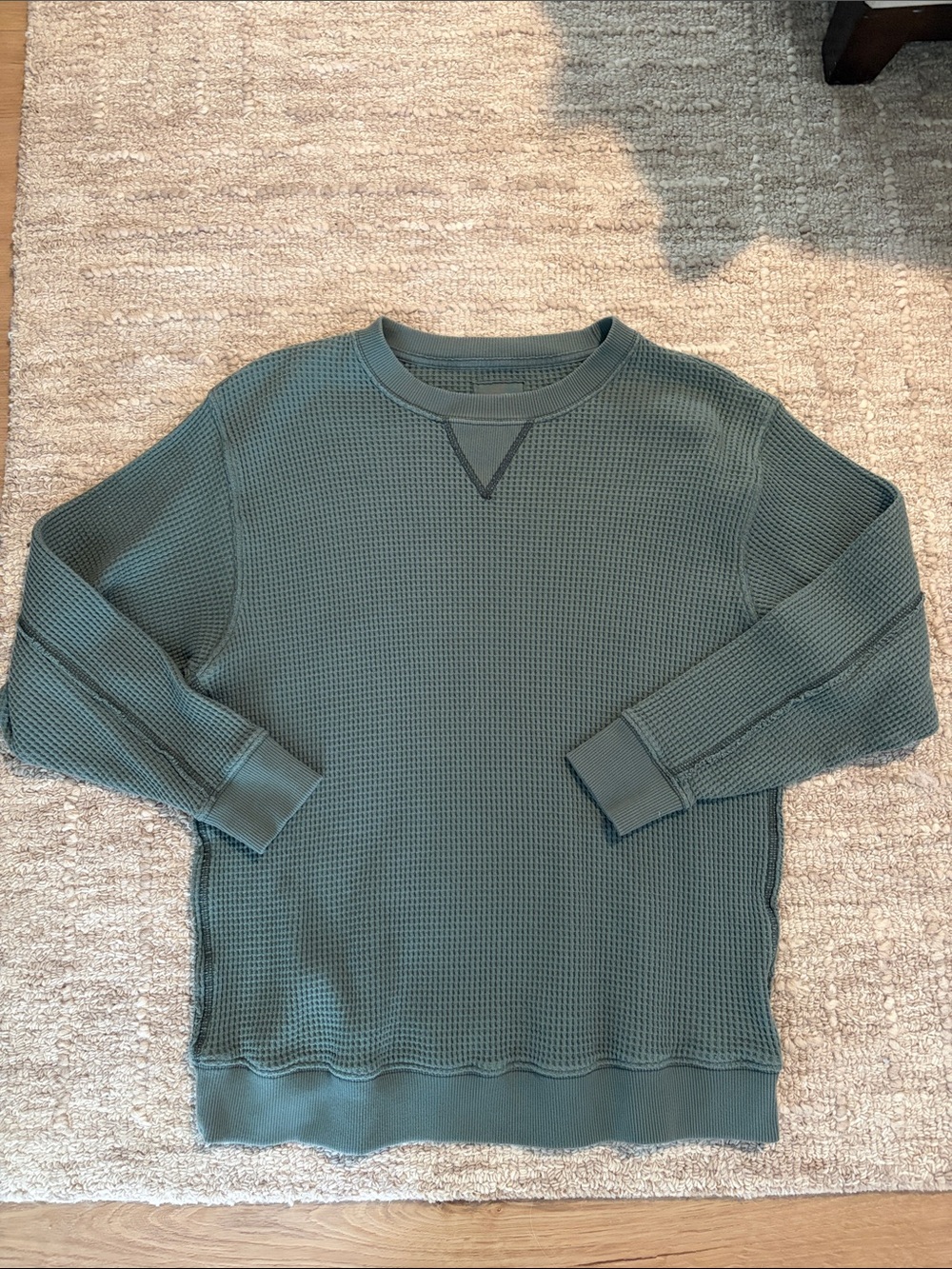 aerie Olive Green Waffle-Knit Crewneck Sweater